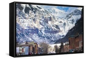 Main Street and Ajax Peak, Telluride, Colorado, USA-Walter Bibikow-Framed Stretched Canvas