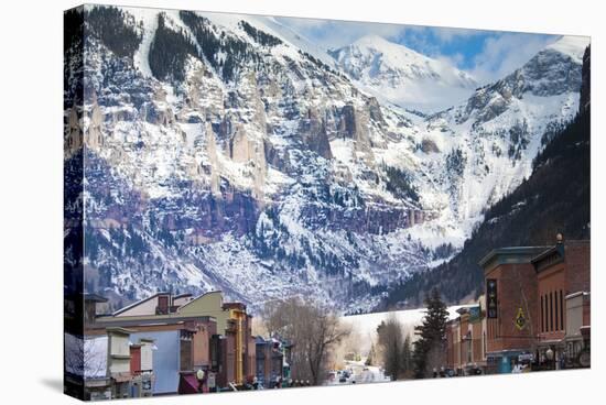 Main Street and Ajax Peak, Telluride, Colorado, USA-Walter Bibikow-Stretched Canvas