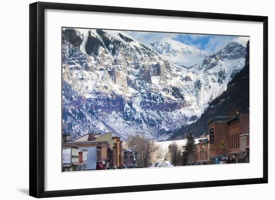 Main Street and Ajax Peak, Telluride, Colorado, USA-Walter Bibikow-Framed Photographic Print