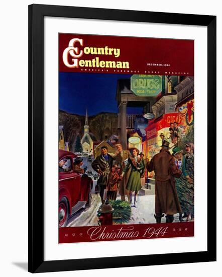 "Main Street at Christmas," Country Gentleman Cover, December 1, 1944-Peter Helck-Framed Giclee Print