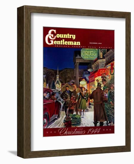 "Main Street at Christmas," Country Gentleman Cover, December 1, 1944-Peter Helck-Framed Giclee Print