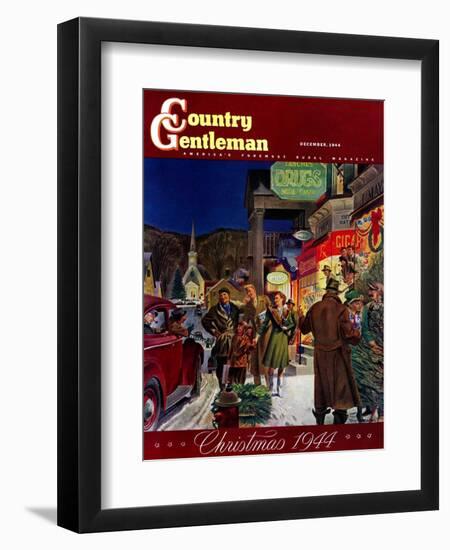 "Main Street at Christmas," Country Gentleman Cover, December 1, 1944-Peter Helck-Framed Giclee Print