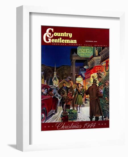 "Main Street at Christmas," Country Gentleman Cover, December 1, 1944-Peter Helck-Framed Giclee Print