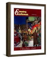 "Main Street at Christmas," Country Gentleman Cover, December 1, 1944-Peter Helck-Framed Giclee Print