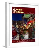 "Main Street at Christmas," Country Gentleman Cover, December 1, 1944-Peter Helck-Framed Giclee Print