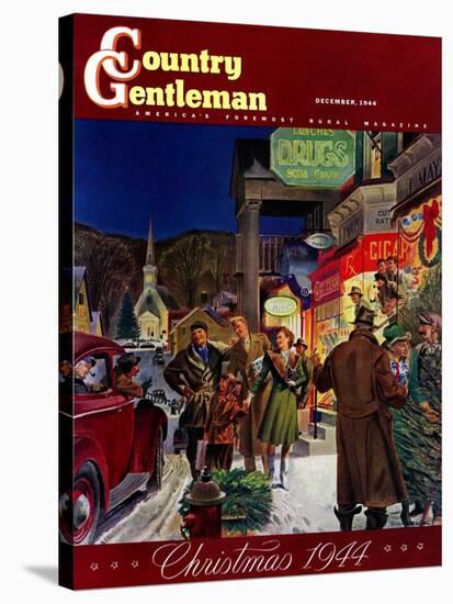 "Main Street at Christmas," Country Gentleman Cover, December 1, 1944-Peter Helck-Stretched Canvas