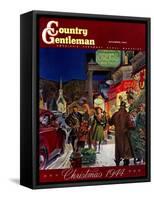 "Main Street at Christmas," Country Gentleman Cover, December 1, 1944-Peter Helck-Framed Stretched Canvas