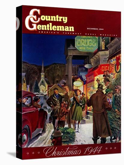 "Main Street at Christmas," Country Gentleman Cover, December 1, 1944-Peter Helck-Stretched Canvas