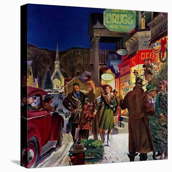 "Main Street at Christmas,"December 1, 1944-Peter Helck-Stretched Canvas