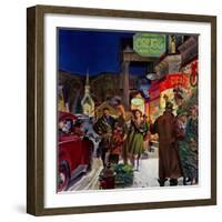 "Main Street at Christmas,"December 1, 1944-Peter Helck-Framed Giclee Print