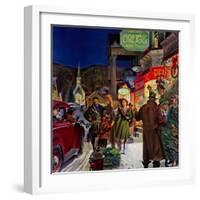 "Main Street at Christmas,"December 1, 1944-Peter Helck-Framed Giclee Print