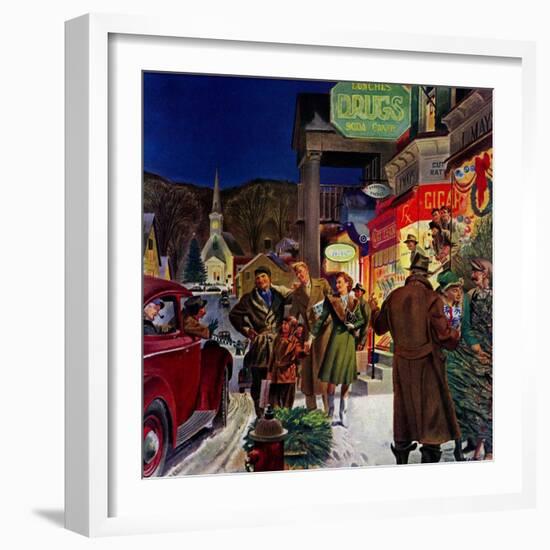 "Main Street at Christmas,"December 1, 1944-Peter Helck-Framed Giclee Print