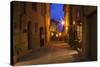 Main Street of Pienza with evening Blue Light and Street Lights.-Terry Eggers-Stretched Canvas