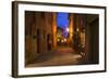 Main Street of Pienza with evening Blue Light and Street Lights.-Terry Eggers-Framed Photographic Print