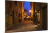 Main Street of Pienza with evening Blue Light and Street Lights.-Terry Eggers-Mounted Photographic Print