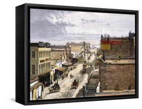Main Street of Virginia City, a Mining Boomtown in Nevada, 1870s-null-Framed Stretched Canvas
