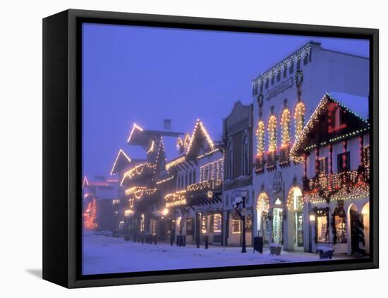 Main Street with Christmas Lights at Night, Leavenworth, Washington, USA-Jamie & Judy Wild-Framed Stretched Canvas