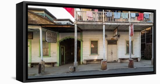 Main street with shops and museum in historic Chinese American Town, Locke,-null-Framed Stretched Canvas