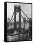 Main Towers and Cables of the George Washington Bridge under Construction-null-Framed Stretched Canvas