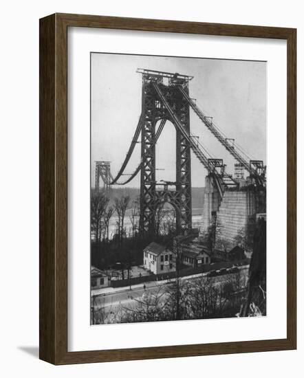 Main Towers and Cables of the George Washington Bridge under Construction-null-Framed Photographic Print