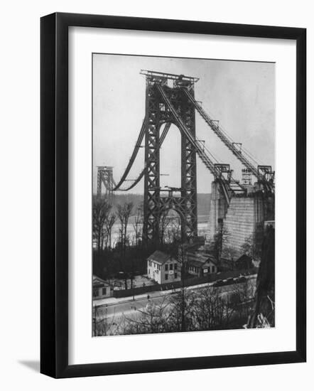 Main Towers and Cables of the George Washington Bridge under Construction-null-Framed Photographic Print