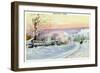 Maine, A Snowy Winter-time Scene in Maine-Lantern Press-Framed Art Print