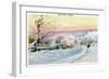 Maine, A Snowy Winter-time Scene in Maine-Lantern Press-Framed Art Print