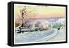 Maine, A Snowy Winter-time Scene in Maine-Lantern Press-Framed Stretched Canvas