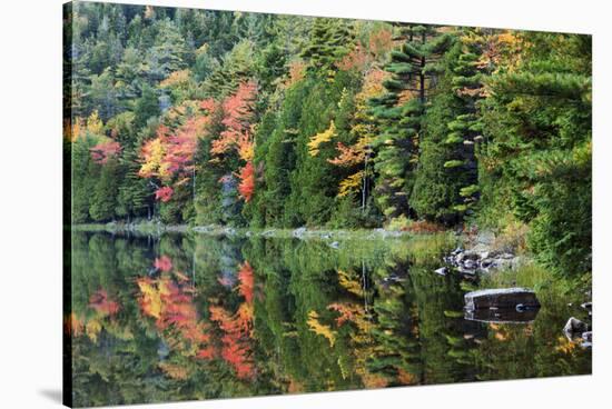 Maine, Acadia National Park, Fall Reflections at Bubble Pond-Joanne Wells-Stretched Canvas