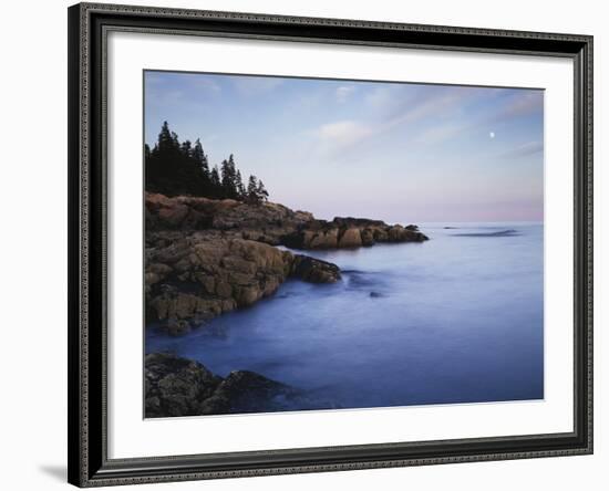 Maine, Acadia National Park, Moonset over the Atlantic Ocean at Sunrise-Christopher Talbot Frank-Framed Photographic Print