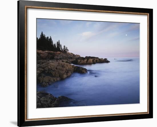 Maine, Acadia National Park, Moonset over the Atlantic Ocean at Sunrise-Christopher Talbot Frank-Framed Photographic Print