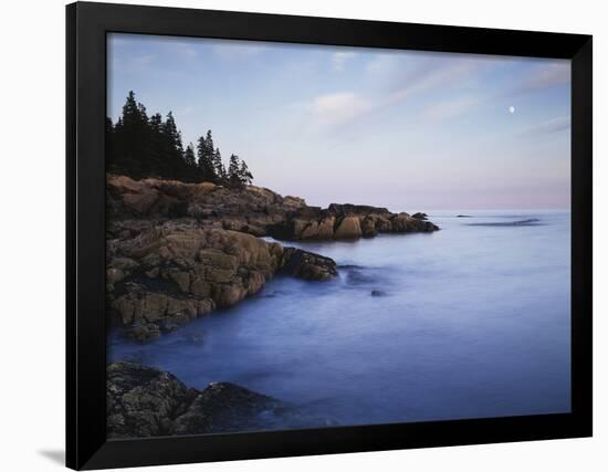 Maine, Acadia National Park, Moonset over the Atlantic Ocean at Sunrise-Christopher Talbot Frank-Framed Photographic Print