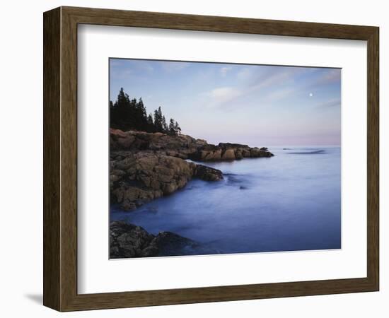 Maine, Acadia National Park, Moonset over the Atlantic Ocean at Sunrise-Christopher Talbot Frank-Framed Photographic Print