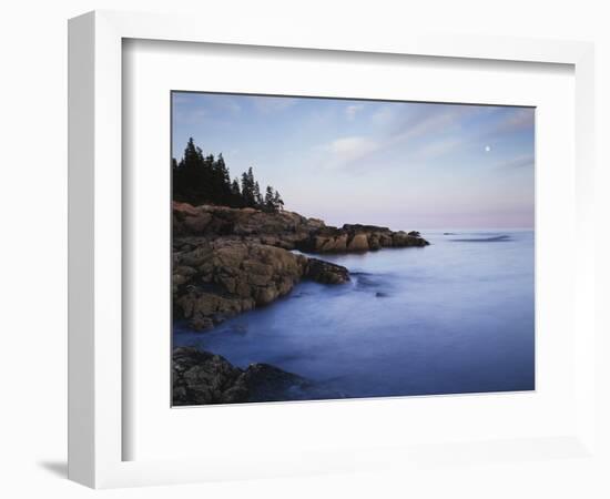 Maine, Acadia National Park, Moonset over the Atlantic Ocean at Sunrise-Christopher Talbot Frank-Framed Photographic Print