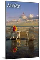 Maine - Adirondack Chairs on the Beach-Lantern Press-Mounted Art Print