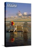 Maine - Adirondack Chairs on the Beach-Lantern Press-Stretched Canvas
