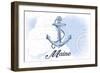 Maine - Anchor - Blue - Coastal Icon-Lantern Press-Framed Art Print