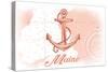 Maine - Anchor - Coral - Coastal Icon-Lantern Press-Stretched Canvas