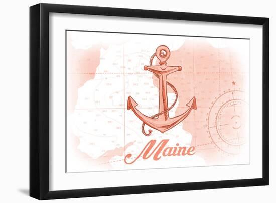 Maine - Anchor - Coral - Coastal Icon-Lantern Press-Framed Art Print