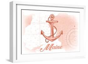 Maine - Anchor - Coral - Coastal Icon-Lantern Press-Framed Art Print