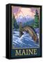 Maine - Angler Fisherman Scene-Lantern Press-Framed Stretched Canvas