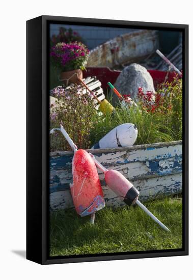 Maine, Bailey Island, Lobster Buoys-Walter Bibikow-Framed Stretched Canvas