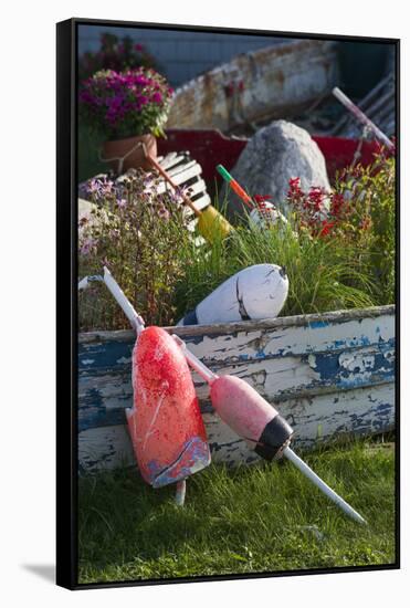 Maine, Bailey Island, Lobster Buoys-Walter Bibikow-Framed Stretched Canvas