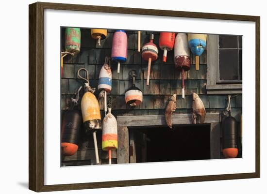 Maine, Bass Harbor, Lobster Buoys on a Building at Bass Harbor-Joanne Wells-Framed Photographic Print