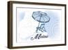 Maine - Beach Chair and Umbrella - Blue - Coastal Icon-Lantern Press-Framed Art Print