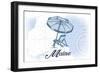 Maine - Beach Chair and Umbrella - Blue - Coastal Icon-Lantern Press-Framed Art Print