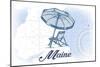Maine - Beach Chair and Umbrella - Blue - Coastal Icon-Lantern Press-Mounted Art Print