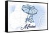 Maine - Beach Chair and Umbrella - Blue - Coastal Icon-Lantern Press-Framed Stretched Canvas