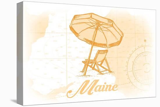 Maine - Beach Chair and Umbrella - Yellow - Coastal Icon-Lantern Press-Stretched Canvas