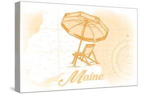 Maine - Beach Chair and Umbrella - Yellow - Coastal Icon-Lantern Press-Stretched Canvas